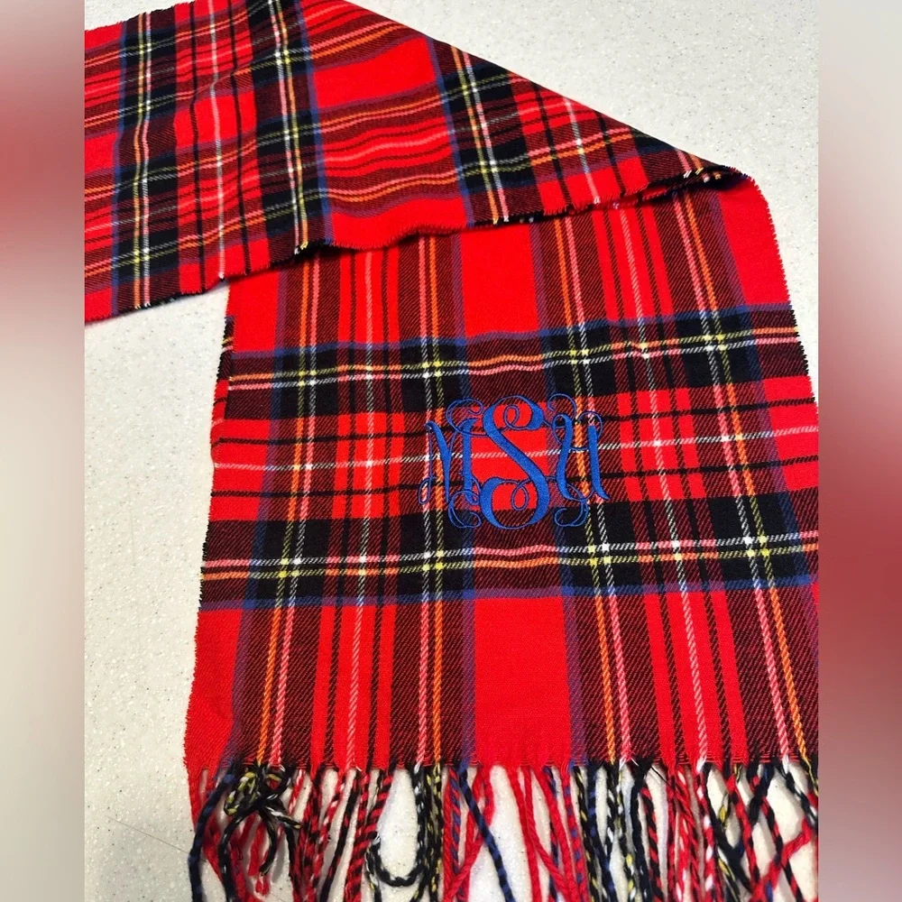 Michigan State University Embroidered 100% Cashmere Tartan Red & Black Scarf